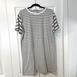 Cotton Emporium White & Grey Striped T-Shirt Dress